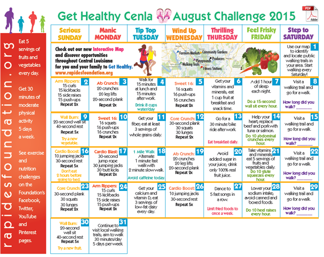 Get Healthy Cenla Challenge Calendar Available