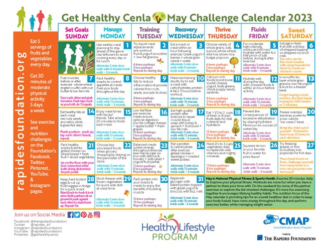 Try the Fitness and Nutrition Challenges on the May Calendar
