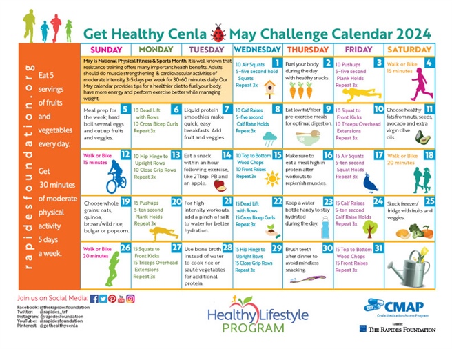 Try the Fitness and Nutrition Challenges on the May Calendar