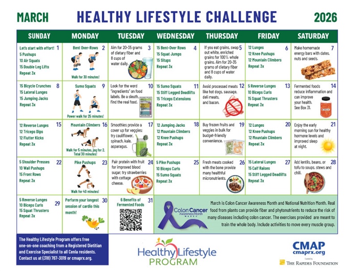 March Calendar Provides Daily Fitness and Nutrition Tips