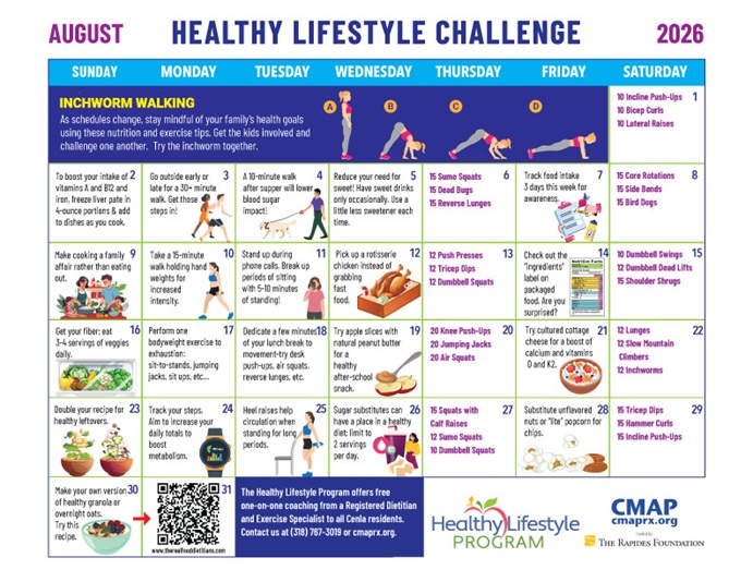 August Challenge Calendar Provides Daily Nutrition, Fitness Tips Busy Month